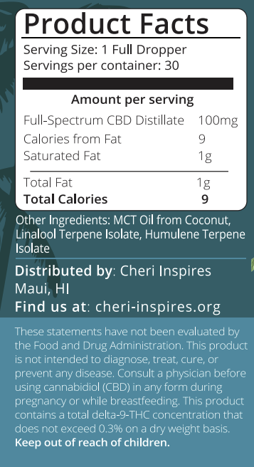 Cheri's Sleep Drops: 100mg CBD per serving, 30 servings